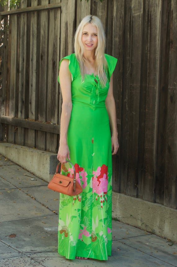 Lime Green Lace Up Floral Dress