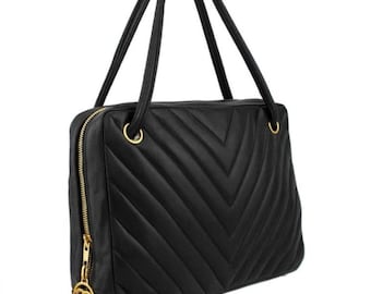 Vintage Black Chevron Chanel Shoulder Bag
