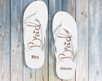 personalised bride flip flops