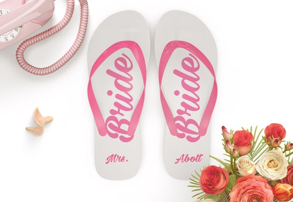 personalised bride flip flops