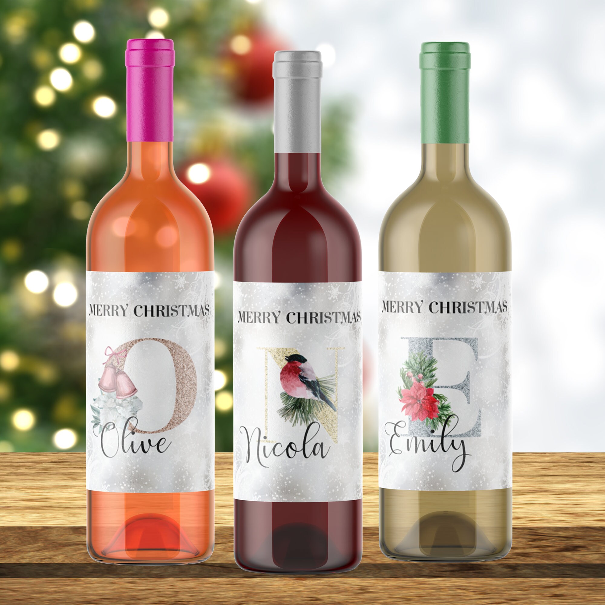 Personalised Christmas Wine Labels Individually Personalised Etsy