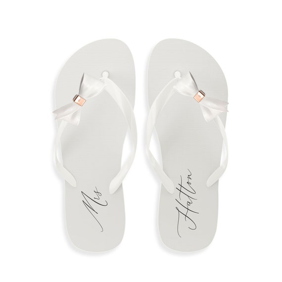 Personalised Flip Flops Elegant Bow White Bride - Etsy UK