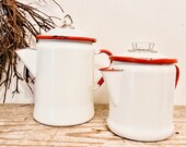 Vintage set of two enamel Percolator