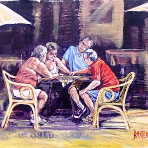 No print Holiday Figurative Painting of a street Cafe in Spain by Barry Baxter image 1