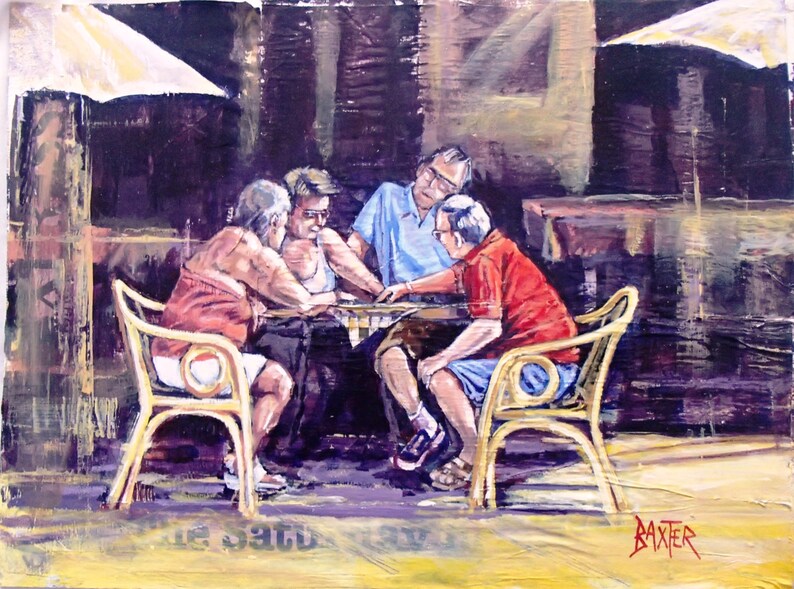 No print Holiday Figurative Painting of a street Cafe in Spain by Barry Baxter image 1