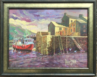 Not print; original painting of Polperro Cornwall by Barry Baxter