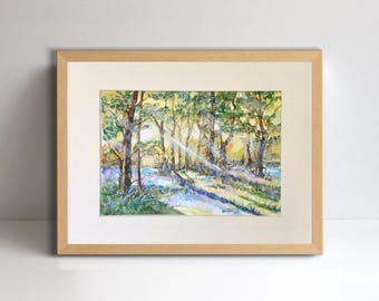 Original WaterColour Painting of Spring Trees in a dense Wood, #2 a positive style by Barry Baxter,