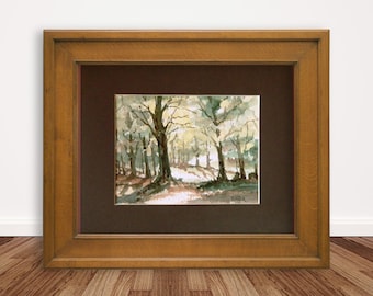 Attractive  Water Colour Painting of two Rustic Trees in a wooded area by Barry Baxter,