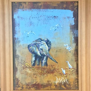 Pintura acrílica original de filhote de elefante africano - Arte da vida selvagem com textura colorida por Barry Baxter