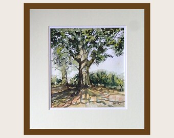 One off WaterColour Painting of two Rustic Trees in the Countryside by Barry Baxter,