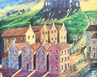 Not a print.Original painting of Whitby coast and Abbey by Barry Baxter