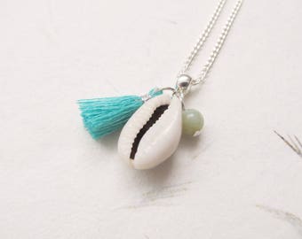 Cowrie shell necklace, shell neckalce, summer necklace, tassel necklace
