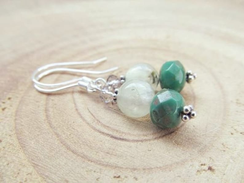 Prehnite earrings Green earrings Sterling silver earrings Czech glass earrings