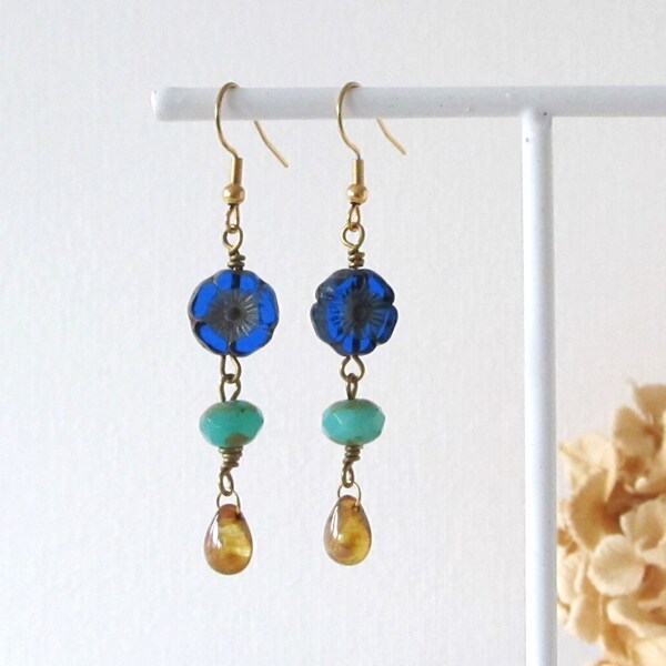 Flower earrings, Colorful earrings, Teardrop earrings, Boho earrings