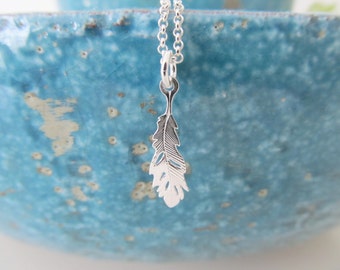Sterling silver feather necklace, feather necklace, silver necklace