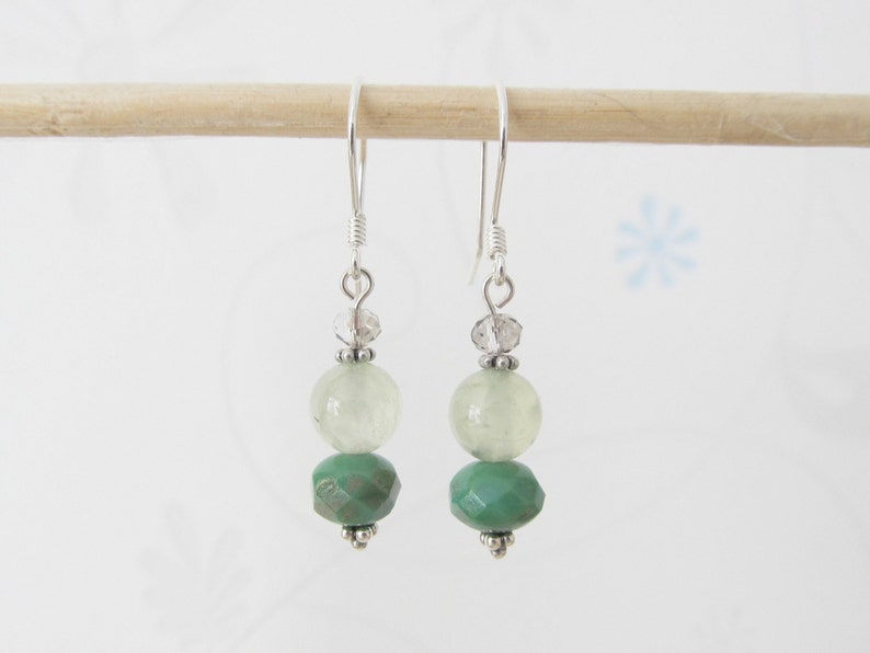 Prehnite earrings Green earrings Sterling silver earrings Czech glass earrings