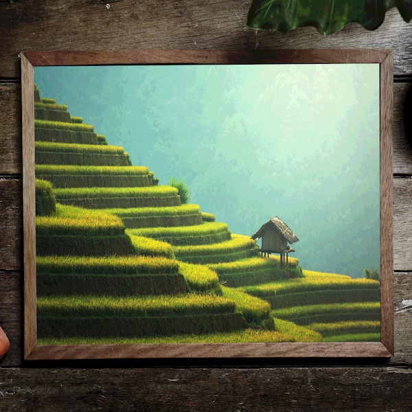 Rice Terrace, Rice Terraces, Rice Field Art, Bali Art, Rice Fields, Asian Art, Printable Art, Downloadable Art, Instant Downloads, Art Print
