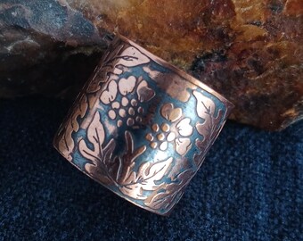 Thistle Glory – Wide Copper Adjustable Ring with Double Scottish Thistle Engraving | Carduus Botanical Jewelry for Nature Spirits