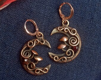 Сrescent Garnet Magic Earrings - Half-moon Bewitched Accessories - Cute Garnet Earrings - Janyary Birthstone Earrings
