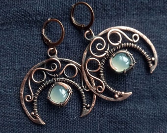 Сrescent Chalcedony Mystic Earrings - Half-moon Bewitched Accessories - Green Chalcedony Earrings - March Birthstone Earrings