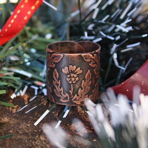 Thistle ring with one flower - Copper ring - Etching ring - Scotland ring - Ring cuff - Free-size ring - Carduus ring