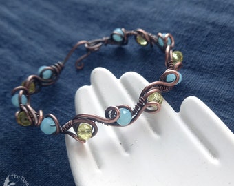 Ukrainian Color Wave Wired Copper Bracelet - Ukraine Support Biju - Water Style Artistic Bracelet - Ocean Jewelry - Copper Bracelet