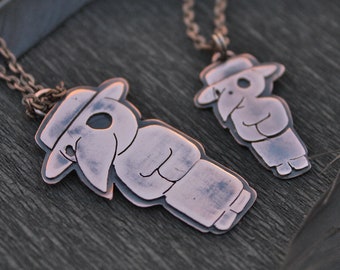 Plague Doctor Pendant of Copper - Cute Anime Doctor with Bird Mask - Flat Copper Doctor