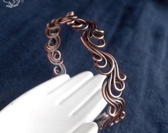 Three Wave Wired Copper Cuff Bracelet - Art-Nouveau Biju - Sea Style Rustic Bracelet - Ocean Wave Wrap Biju - Copper Wire-Wrap Bracelet