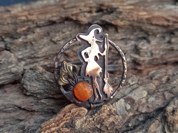 Anillo de bruja de gata de cobre Anillo de bruja hecho a mano de