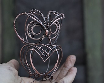 Copper Wire Wrapped Owl – Miniature Metal Owl Figurine – Gift for Owl Lover – Handmade Nature Jewelry