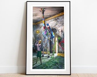 Limited Giclée Art Print 55,5 x 30 cm - RAINBOW GIRAFFE