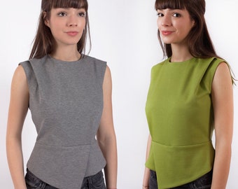 Womens Top, Peplum Top,  Futuristic Clothing, Asymmetric Top, Summer Top, Sleeveless Top, Elegant Top, Jersey Top, Japanese Clothing