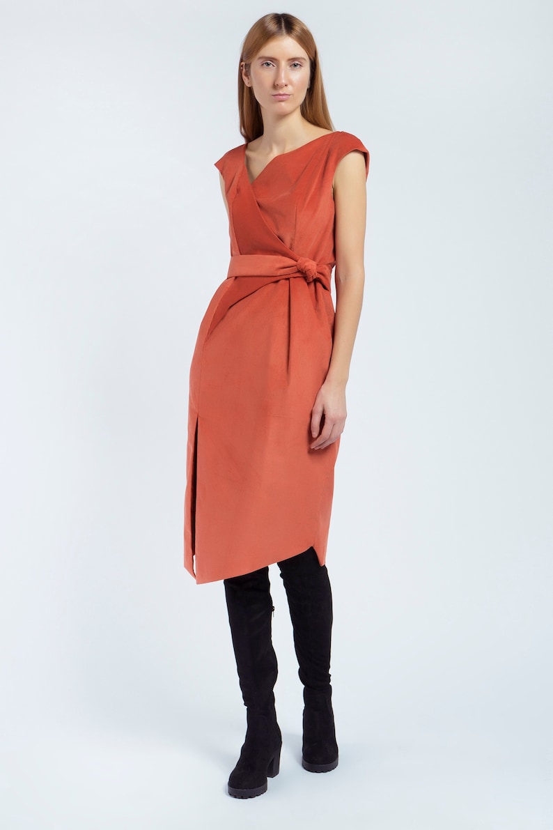 burnt orange fitted dress