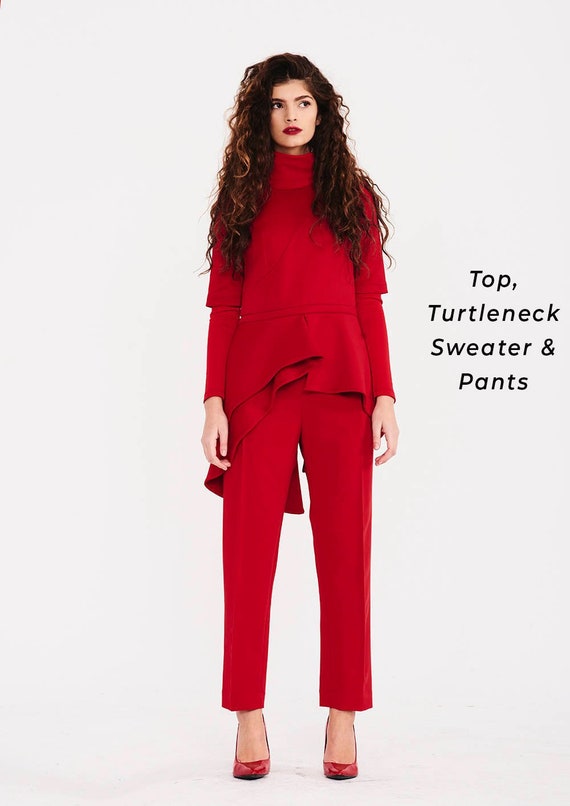 red turtleneck sweater outfit