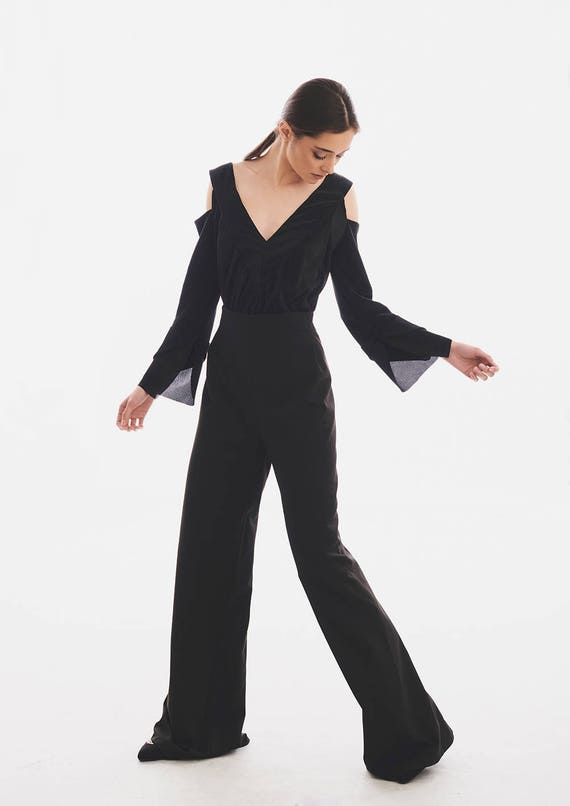 plus size black trouser suit