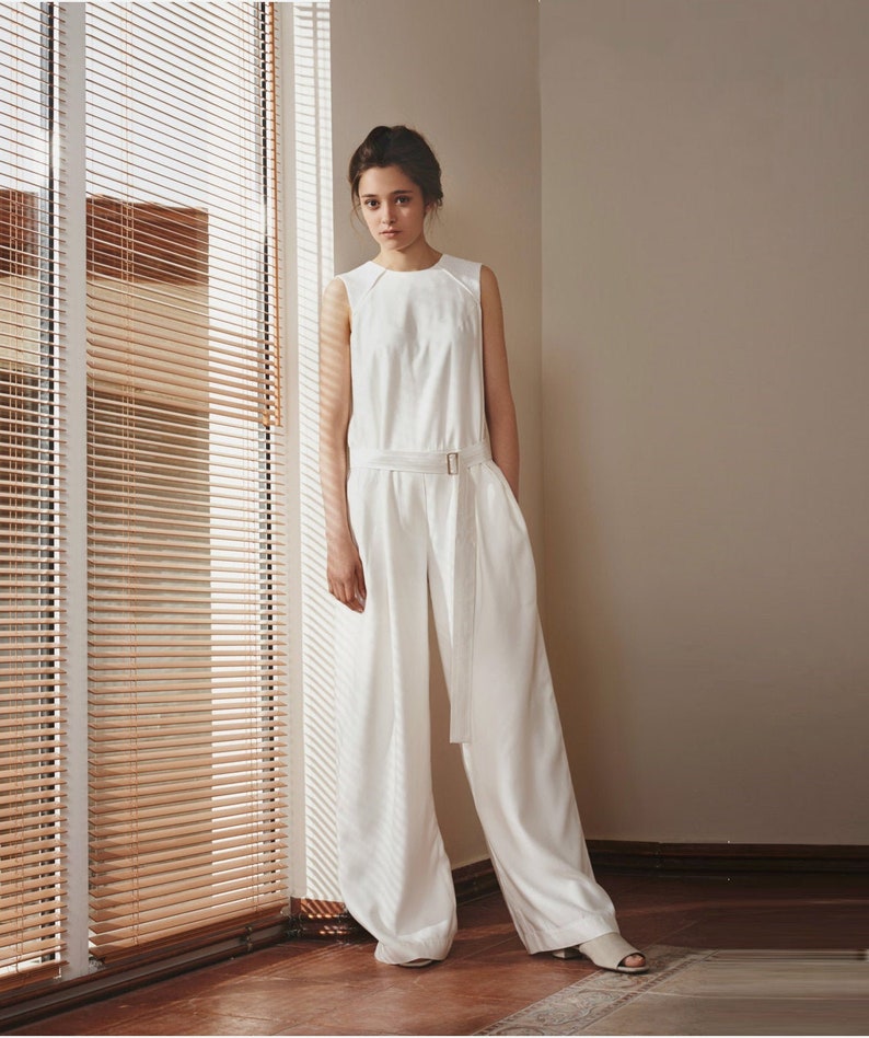 White Jumpsuit Wedding Jumpsuit Beach Wedding Jumpsuit Bridal Wedding Jumpsuit Harem Jumpsuit Palazzo Jumpsuit Wide Leg Jumpsuit