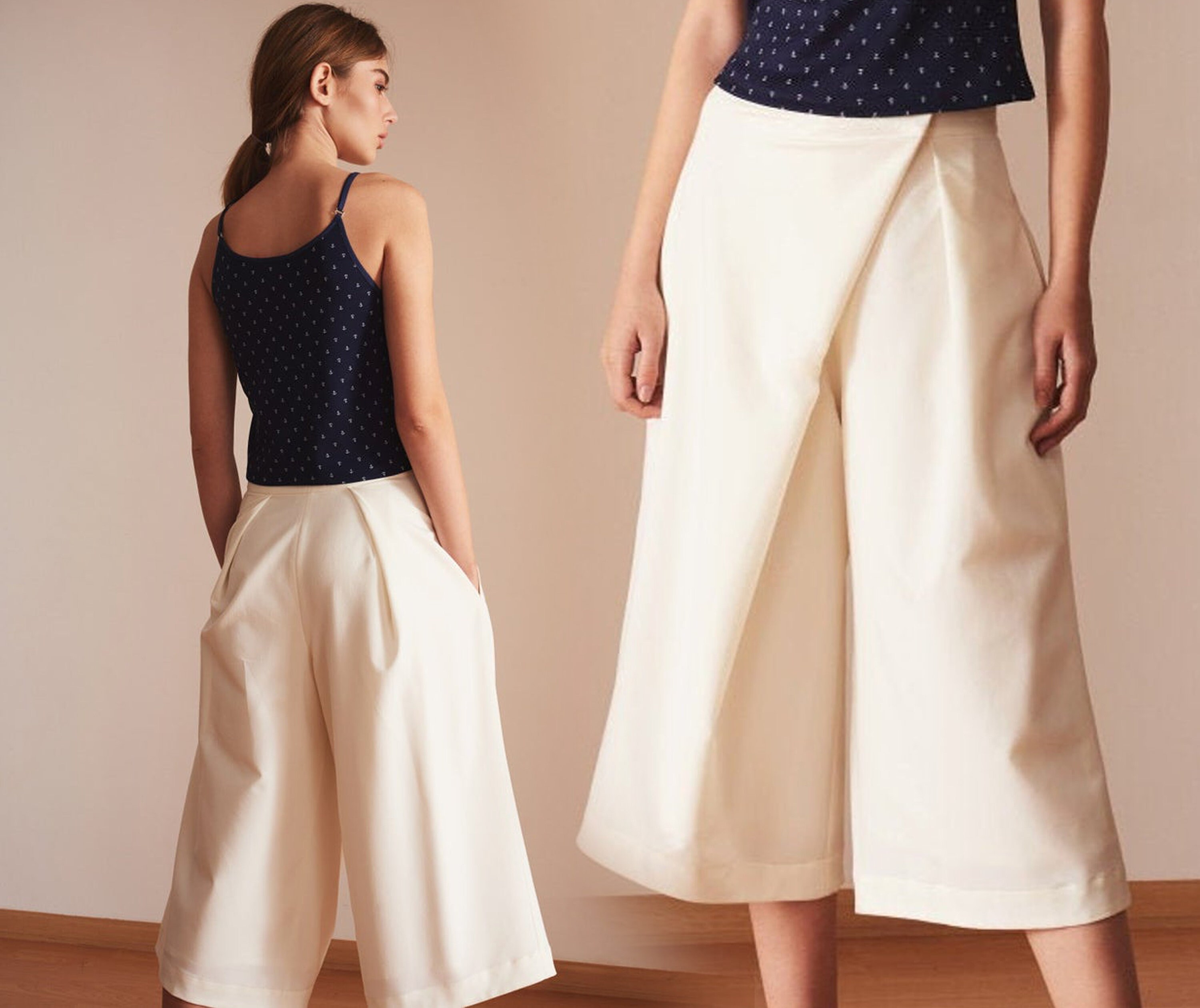 White palazzo capri pants Clearance