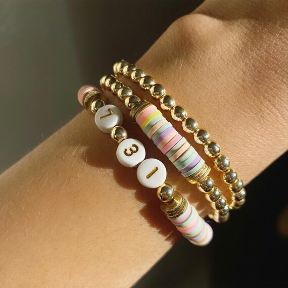 Personalized Letter Bead Bracelet Glass Beads and 14k Gold Filled Beads  Stretch
