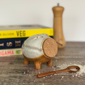 Handmade Salt Pig: Brown and White