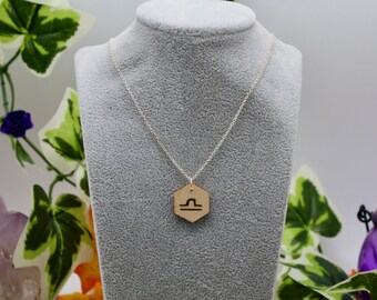 Libra Zodiac Necklace, Wood Burned Symbol