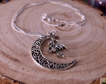Crescent Moon with Dragon Necklace
