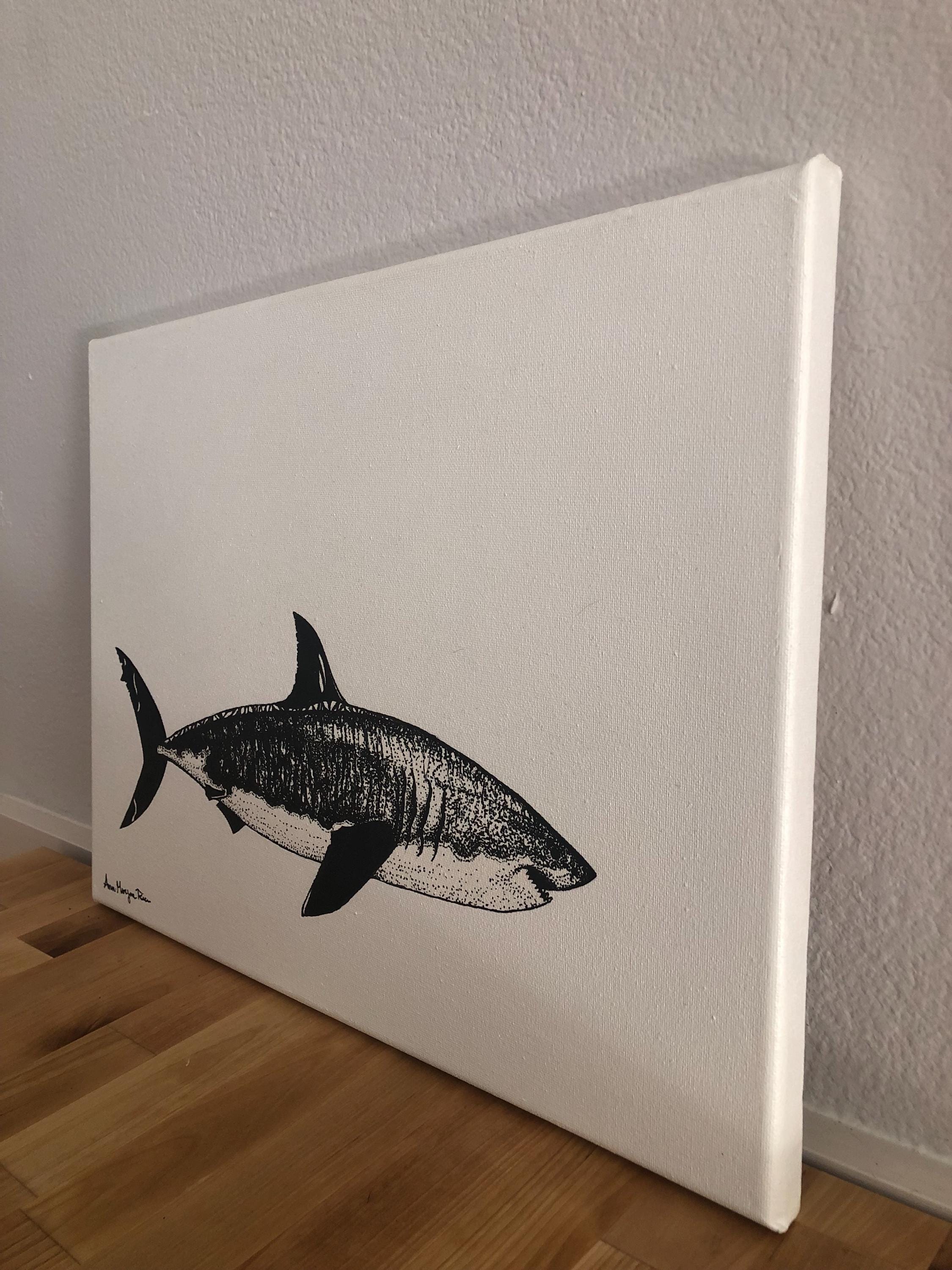 Gran tiburón blanco, dibujo de tiburón a pluma y tinta, impresión de bellas  artes, arte de tiburón realista - Etsy México, image size:2250x3000