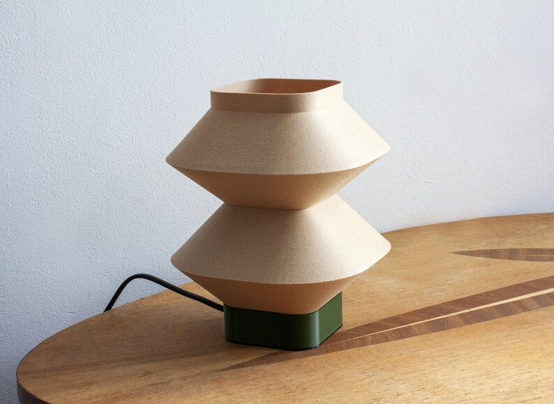 Designer Table Lamp Modern Wood Aesthetic Ambient Light Source Bedroom Reading Lamp Oak Accent Material Unique Rippled Texture Contemporary Home Decor Bedside Lighting Solution Eco Friendly Construction Biodegradable Components Stylish Desk
