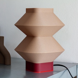 Wooden Desk Lamp Eco Friendly Design Biodegradable Material Oak Wood Accent Reading Light Ambient Lighting Bedroom Decor Table Lamp Contemporary Style Midcentury Modern Aesthetic Sustainable Home Product Rippled Texture Detail Unique