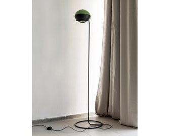 Pulsar Floor Lamp in Green& Black, Rotating Lampshade, Modern, Reseda Green, Flexy, Light Fixtures, Curved Tube Base, Lampion, Design Lamp