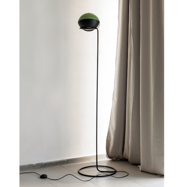 Pulsar Floor Lamp, Green& Black, Rotating Lampshade, Modern, Reseda, Flexy Light, Fixtures, Curved Tube Base, Lampion