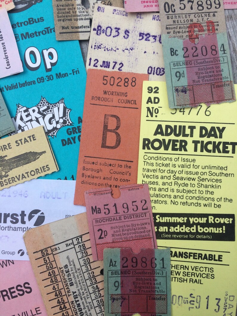 Vintage Assorted Bus Tickets Pack Of 25 Tickets Scrapbooking Etsy
