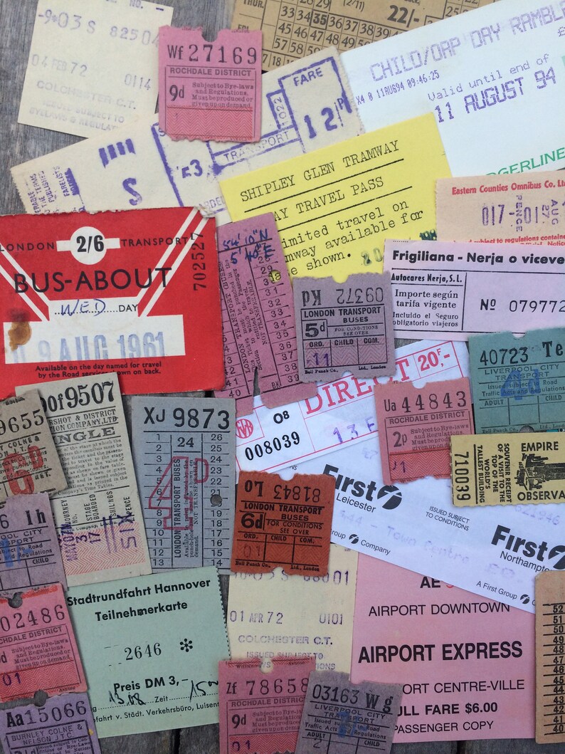 Vintage Assorted Bus Tickets Pack Of 25 Tickets Scrapbooking Etsy