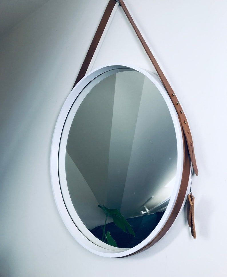 Beautiful Leather Mirror Two Colors Handmade Round Beautiful Leather Mirror Two Colors