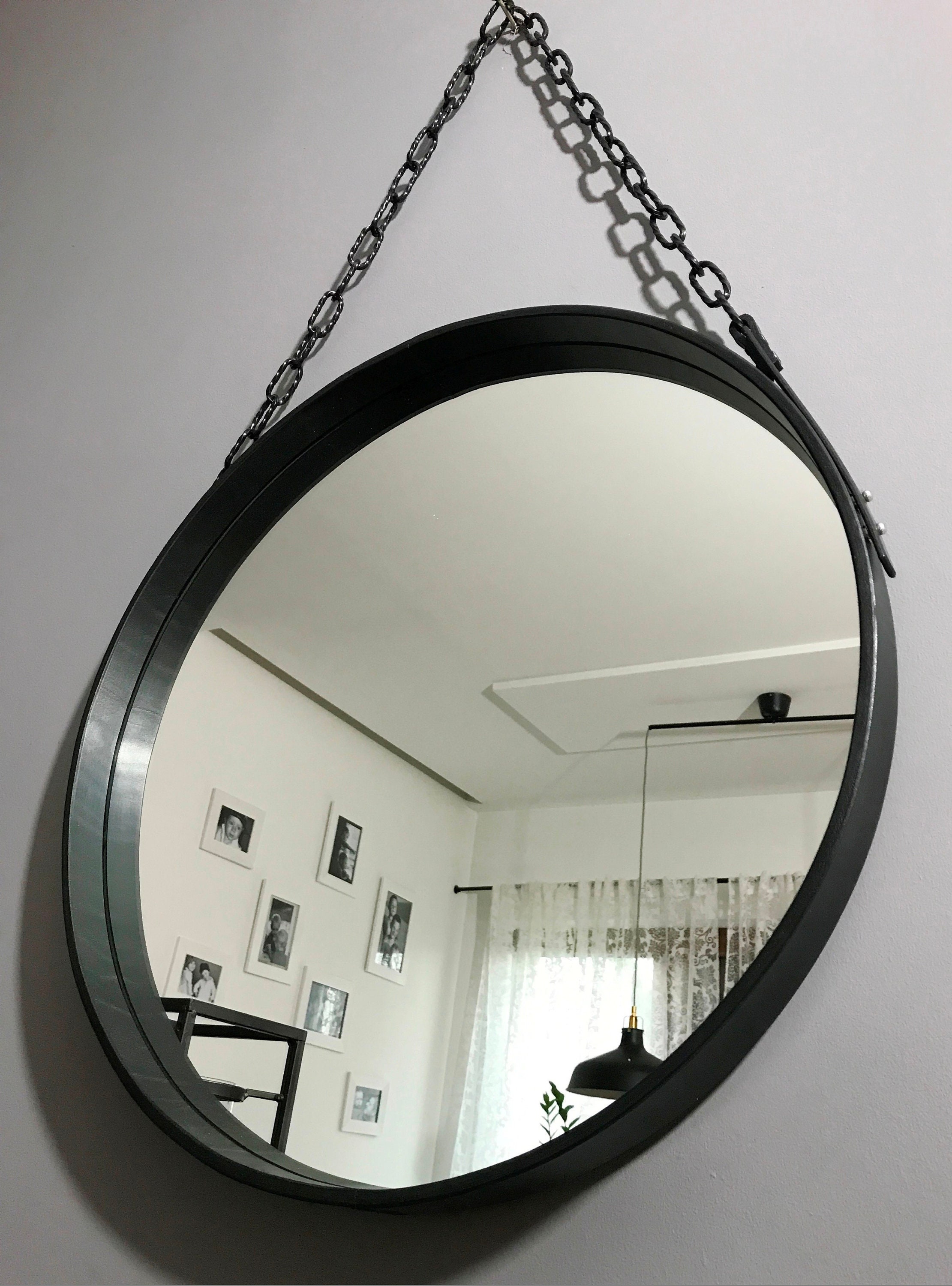 Leather Mirror Hanging on a Chain 60 Cm/24 Inches Leather Etsy